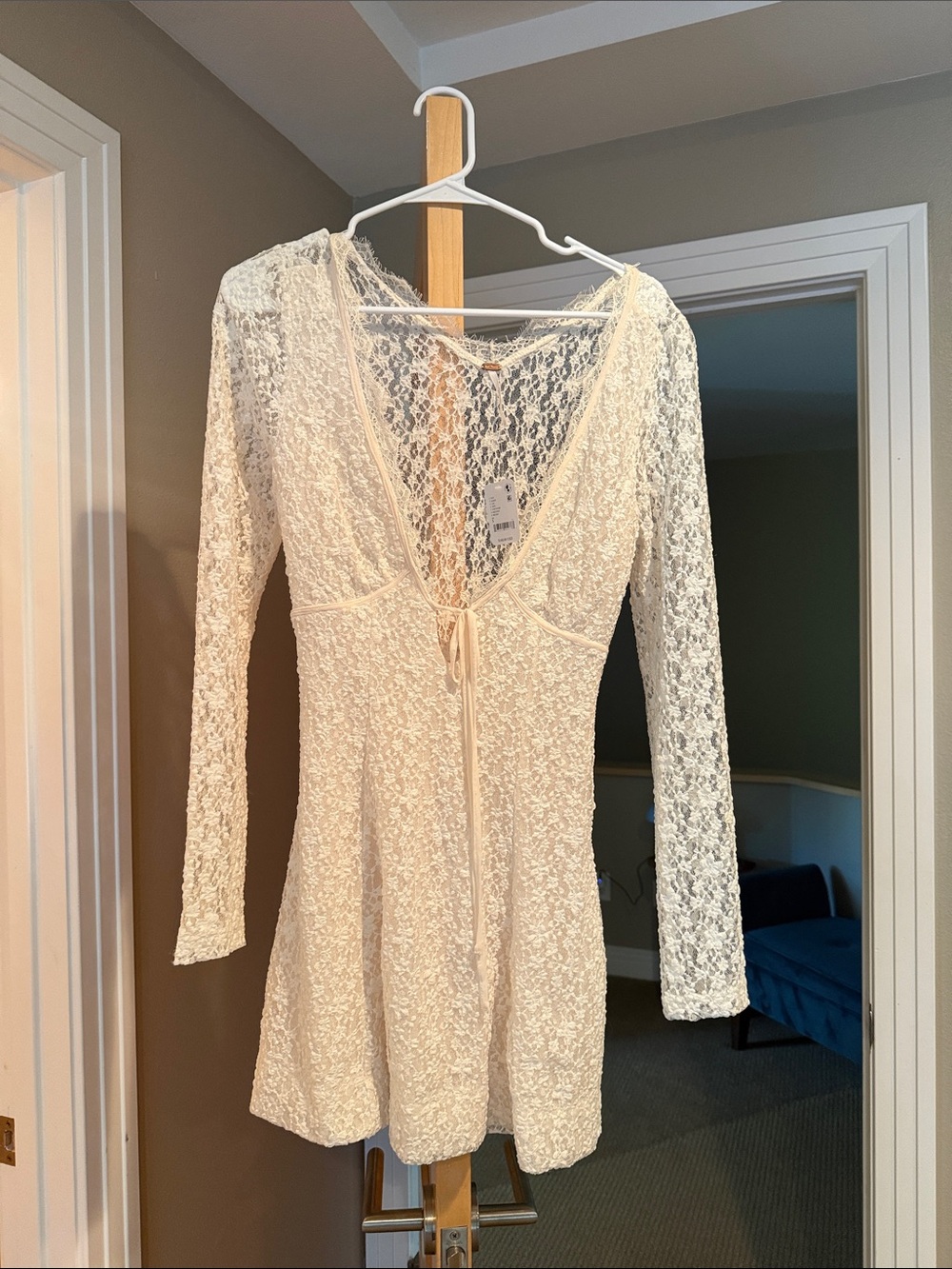 Free People Ivory Lace Long-Sleeve Mini Dress